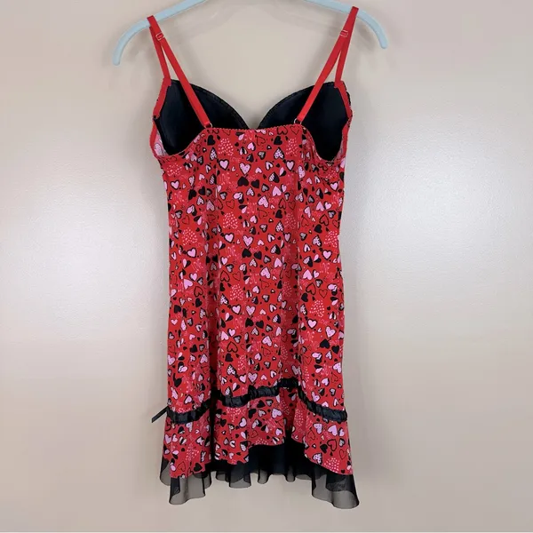 Inteco Intimates Red Pink Black Heart Love Babydoll Nightie Chemise Dress M - Image 10