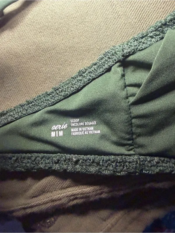 Aerie Textured V Scoop Triangle Green Bikini Top Medium - Image 6