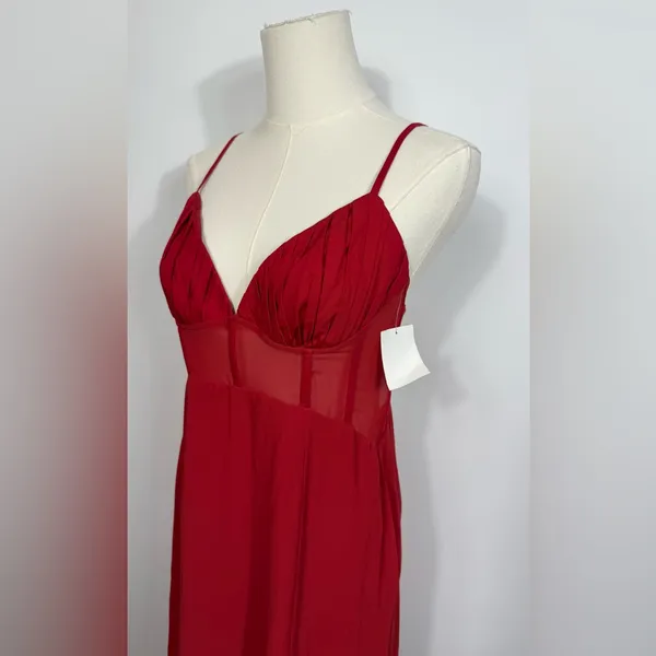 NWT ASOS DESIGN ruched‎ bust chiffon panelled corset maxi dress in red sz 8 - Image 6