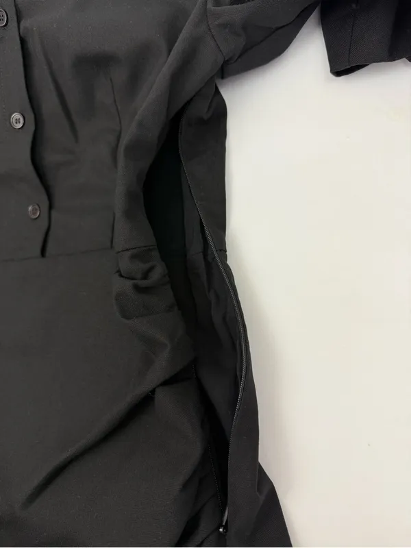 Billy J Sydney Mini Dress Black Linen Collared Ruched - Image 13