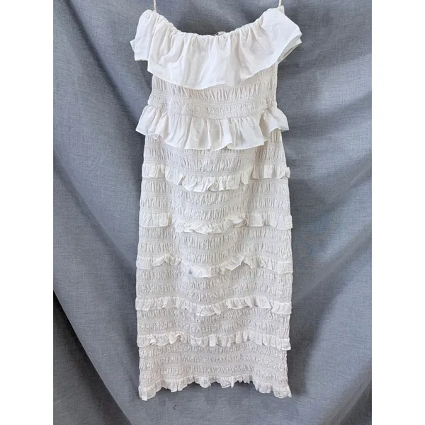 Cleobella Cream Smocked Midi Dress Sleeveless Ruffle‎ S Romantic - Image 7