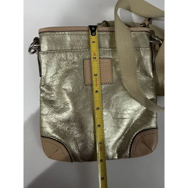Y2K COACH‎ Silver Swingpack crossbody bag purse 50168 Tan leather trim EUC I - Image 8