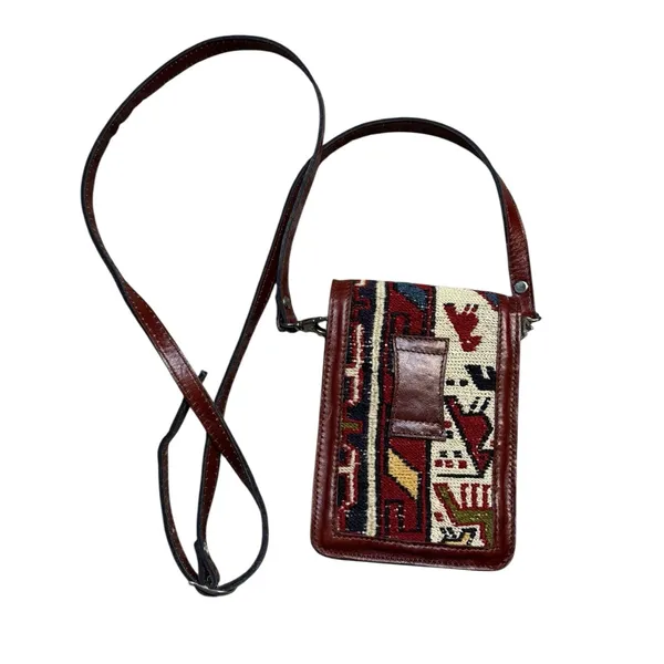👜 Vintage Kilim Turkish Leather Crossbody Bag Rug Tapestry Organizer Purse 👜‎ - Image 2