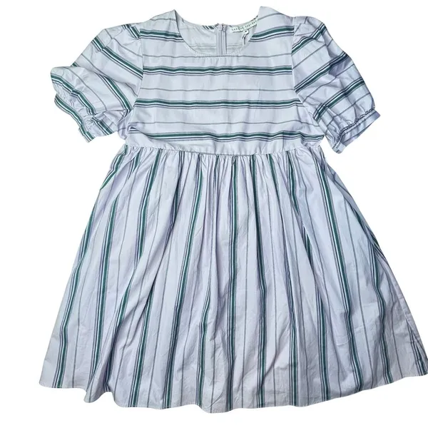 English Factory Puff Sleeve Striped Mini Dress size M Lilac Relaxed Babydoll New - Image 6