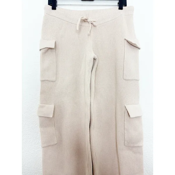 Edikted Wynter Knit Cargo Pants Size Medium Cream Ribbed Wide Leg Loungewear - Image 8