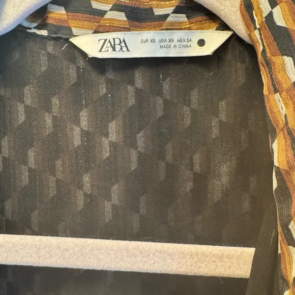 Zara | Dresses | Zara Retro Geo Print brown & Black button down tie dress XS - Image 11