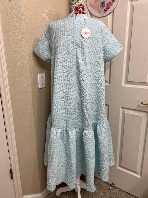 Ka Light Blue Short Sleeve Ruffled Hem Dress with pockets - Image 4