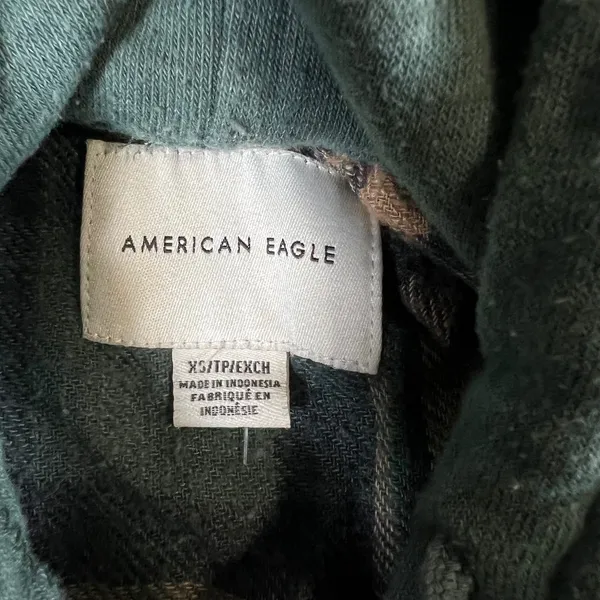 American Eagle Hooded Flannel Shirt Womens XS Green Plaid Button Down Hoodie - Image 3