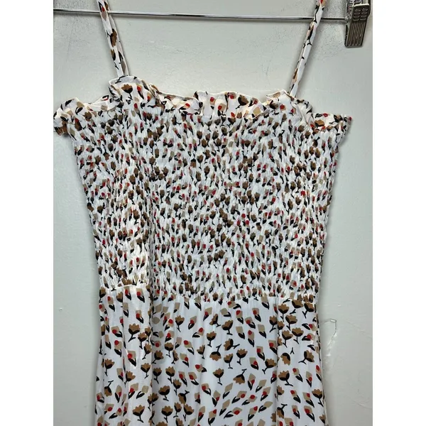 Faithfull The Brand Midi Dress Womens Size 2 White Floral Smocked Sundress - Image 4