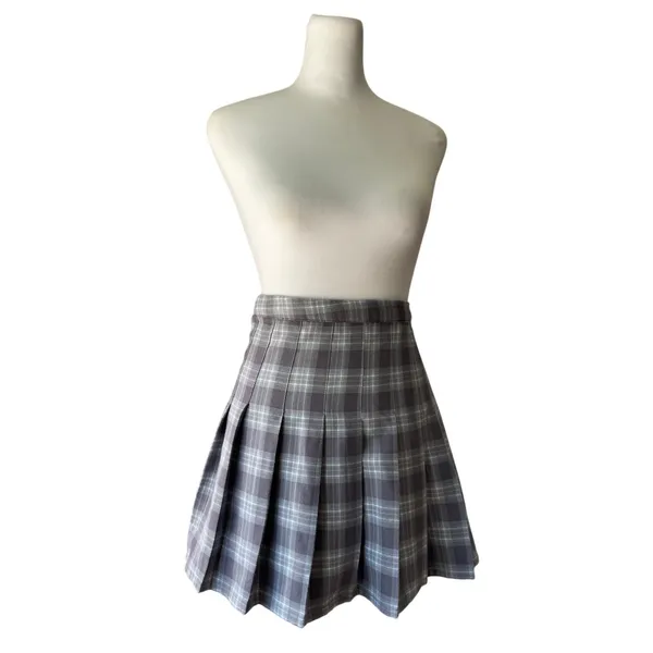Aeropostale Gray & Blue Plaid Pleated Mini Skirt - Image 7