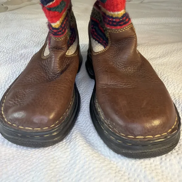 BORN Brown Leather Kilim Woven Blanket Shaft Western Mid High Boot Size 7 - Image 3