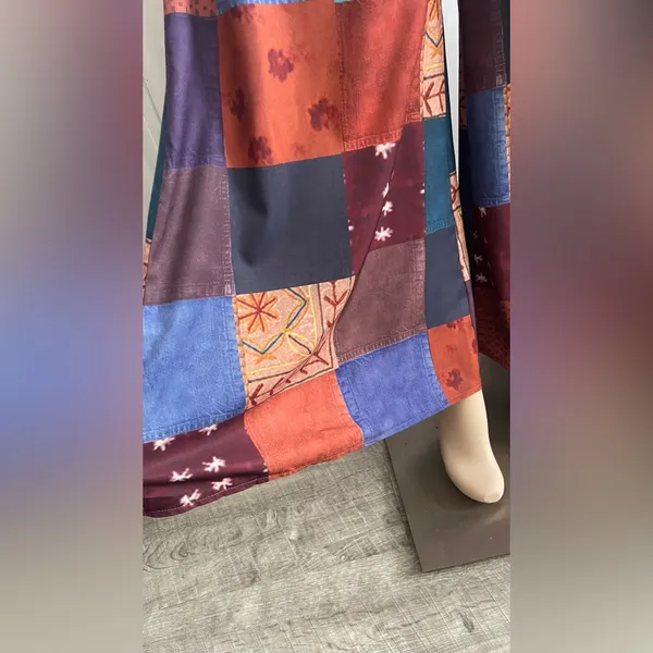 ROMWE Patchwork Wide Leg Pants - Blue, Brown, Orange - Image 3