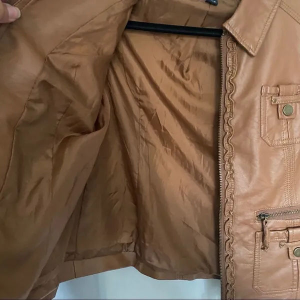 “SugarFly” Brown Faux Leather Bomber Jacket Brown Size L - Image 5