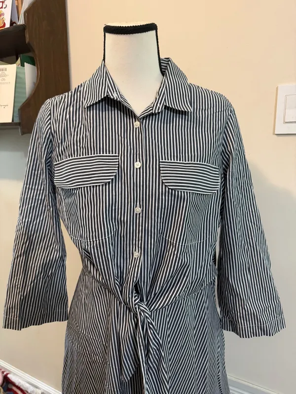 Brooks Brothers | Dark Blue and White Striped Tie-Waist Shirt Dress size 8 - Image 9
