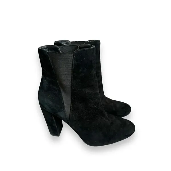 Steve Madden Effect suede leather slip on heeled boots sz 9 women’s biker edgy c - Image 3
