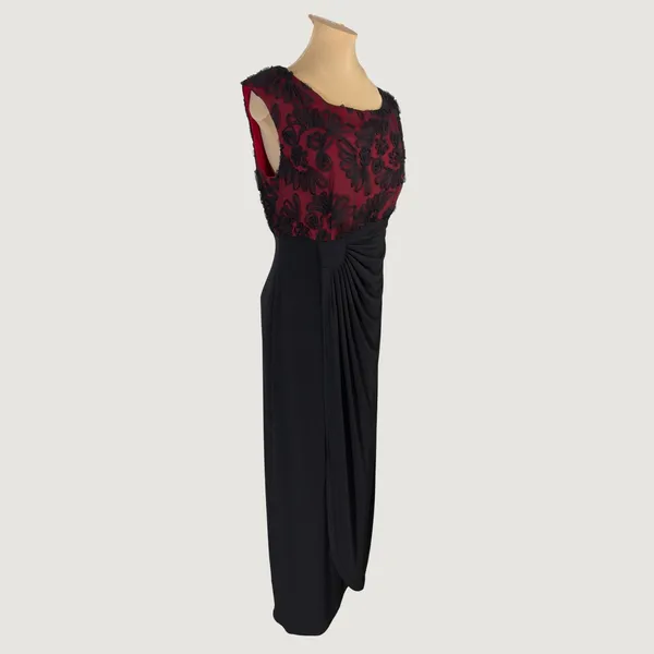 Connected Apparel 3085 | Floral Lace Draped Maxi Gown Black Burgundy Dark Romantic Formal Women 6 - Image 8