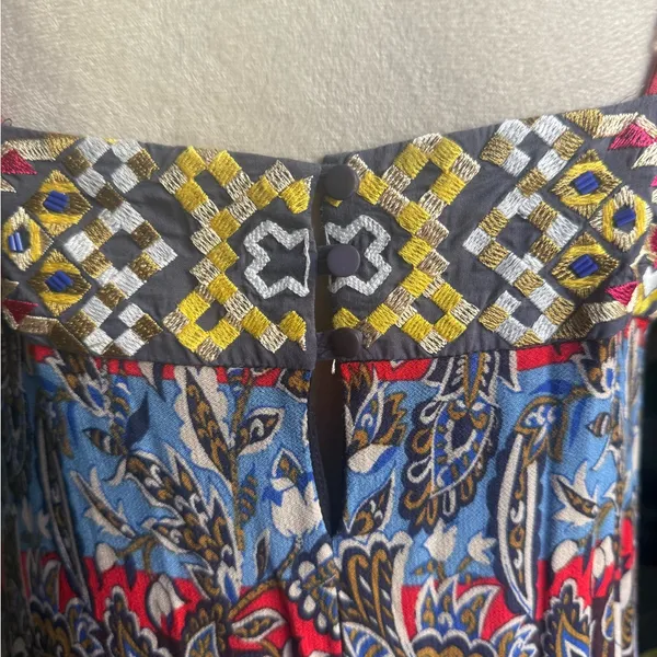 Anthropologie‎ One SeptemberMaxi Dress paisley brown blue s boho cottage small - Image 4