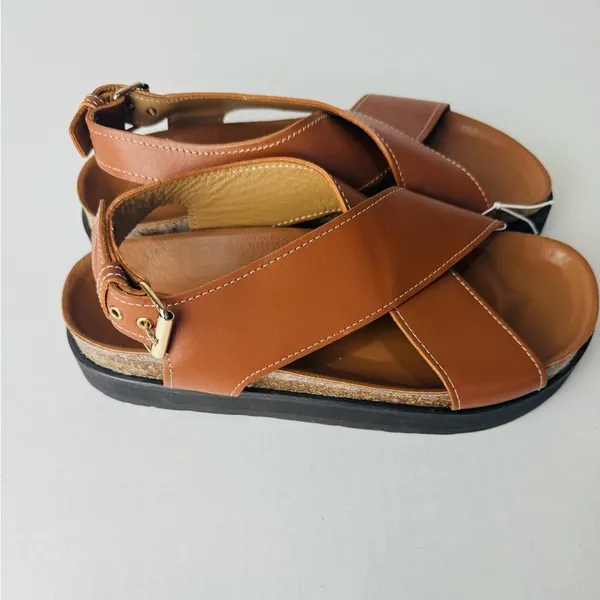 NWT & Other Stories Tan Leather Criss Cross Chunky Sandals 37 US 7 - Image 8