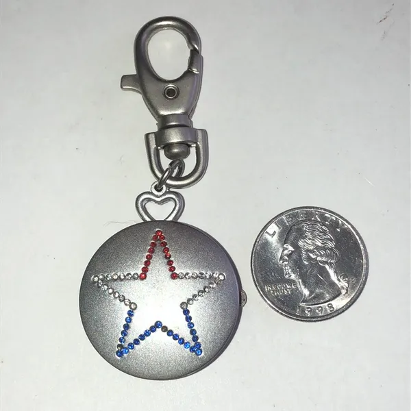 Silver Tone Star Watch Keychain with Red, White, and Blue Accents - Image 4