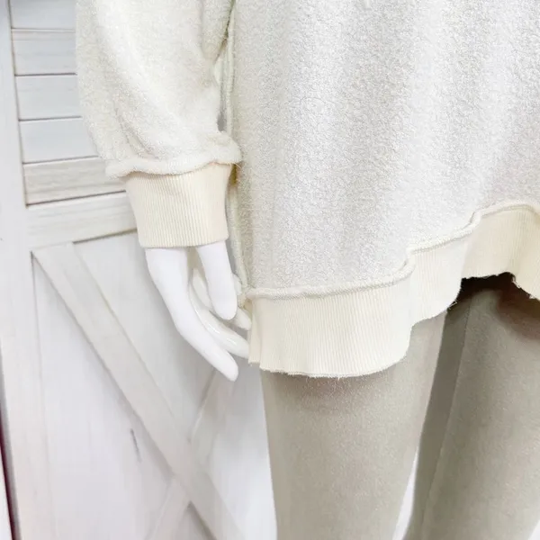 Free People Take It Off‎ Sweatshirt Inside Out Raglan Slouchy Ivory XS - Image 7