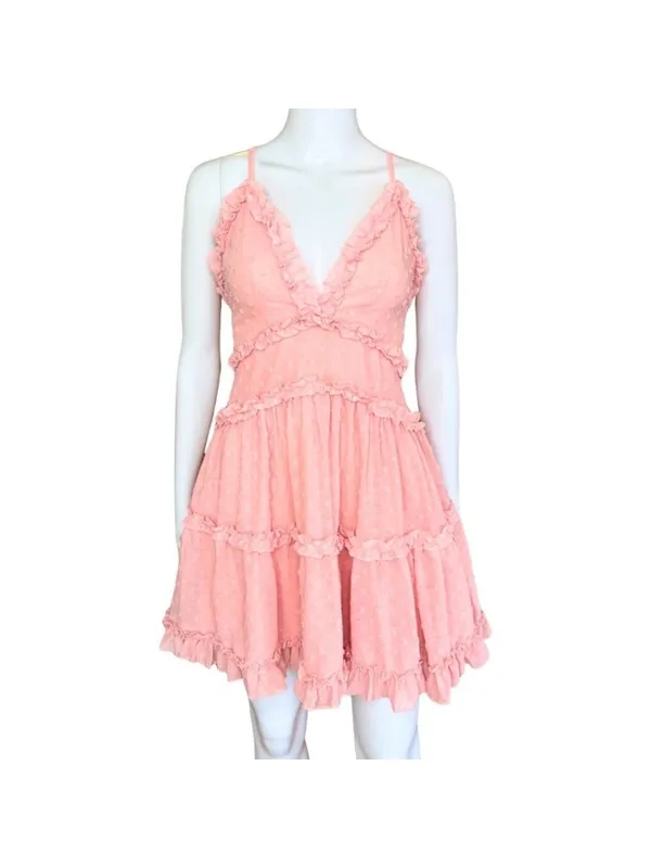 One and Only Collective Baby It's Pink Tiered V-neck Mini Dress Size Large NWT - Image 3