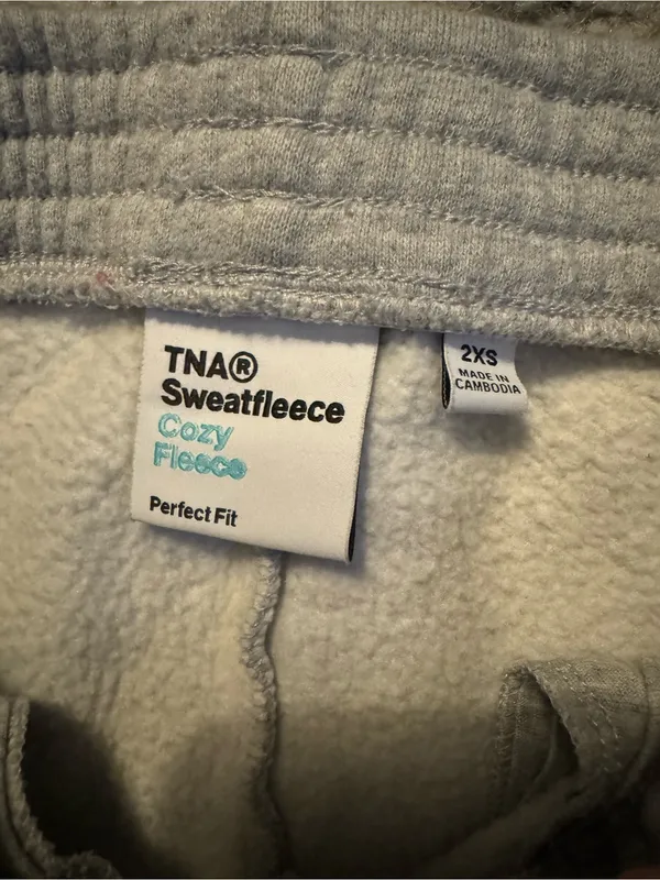 Aritzia TNA Sweatfleece Cozy Fleece Perfect Fit Sweatpants Ivory Gray XXS - Image 3