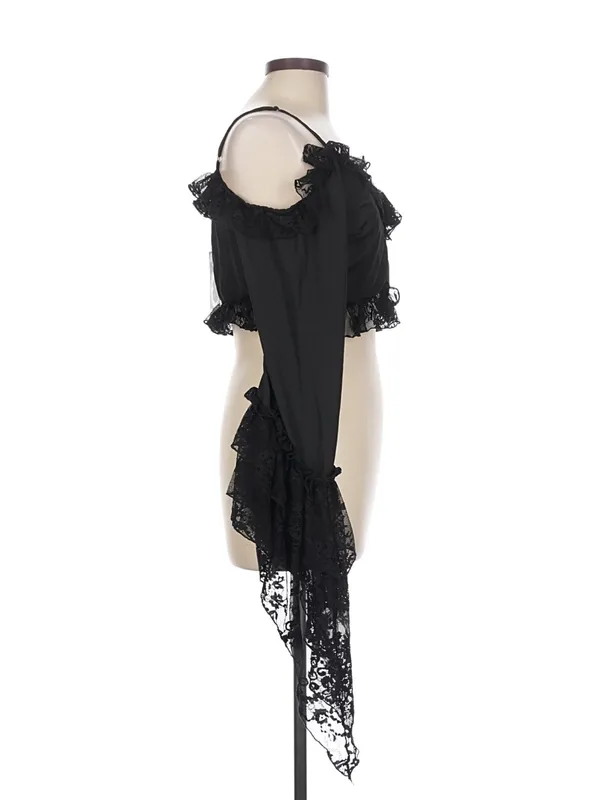 Black Off-Shoulder Lace Crop Top - Women - Image 3