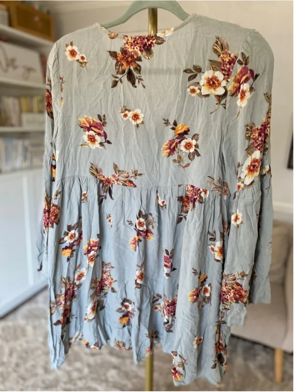 Altar’d State Blue Floral Babydoll Mini Dress Boho Cottagecore Romantic Earthy M - Image 3