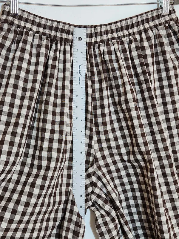 Chow Yatou Brown and Cream Gingham Check Wide Leg Cropped Pants Size XL NWT - Image 9