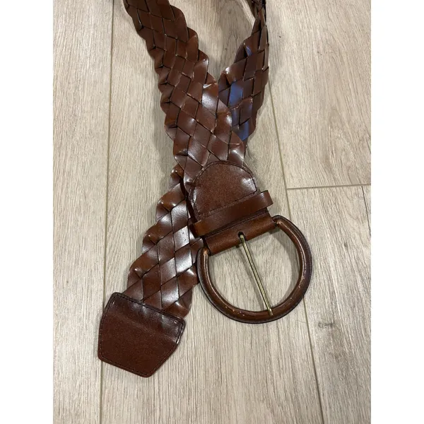 New York & Company BOHO Braided Leather Belt Cognac Brown Wide Woven L/XL - Image 5