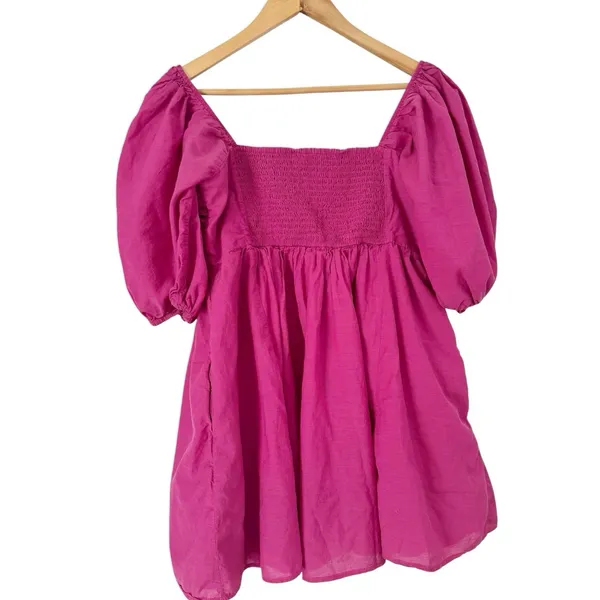 Abercrombie & Fitch Ruched Puff Sleeve Poplin Mini Dress Purple - Image 3