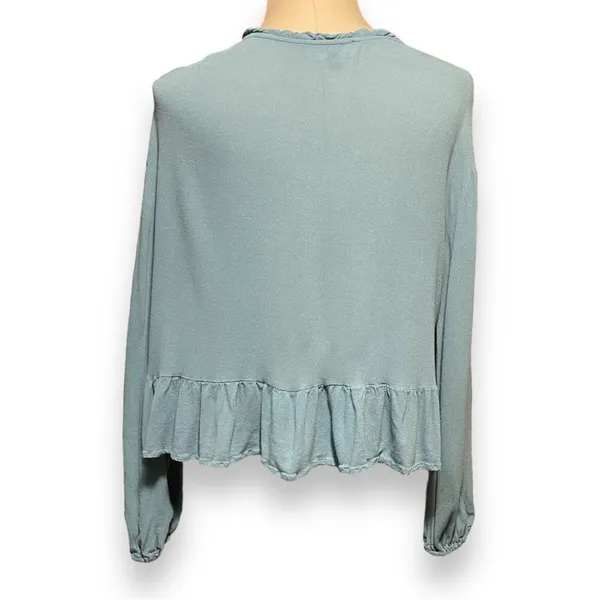 Lulu’s Island in the Sun Turquoise Blue Long Sleeve Embroidered Top Large - Image 5