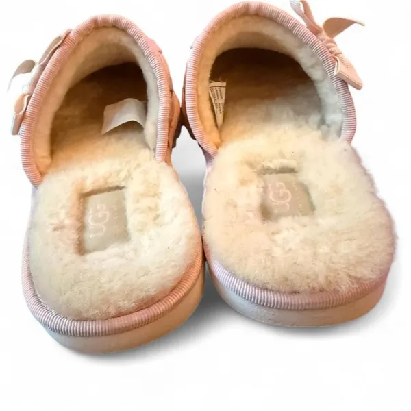 UGG Scuffette Pink Suede Shearling Bow Slippers Women’s Size 7 Cozy Mule - Image 7