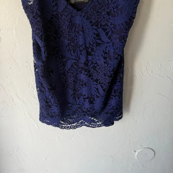 Zara Woman Navy Blue Lace Camisole‎ Tank Top V-Neck Whimsigoth Fairy - Image 4