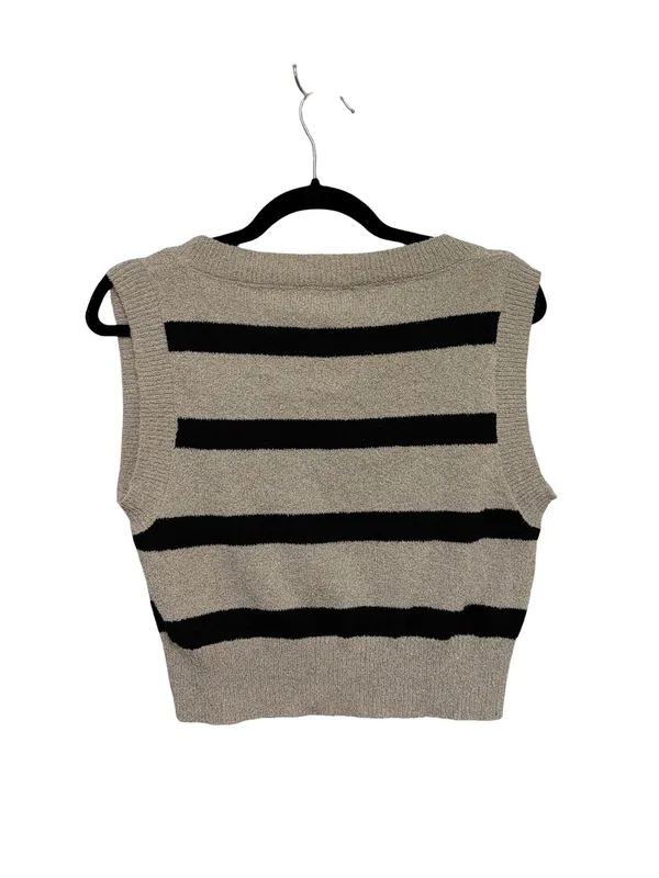 NEW Miou Muse V Neck Cropped Sweater Vest in Black and Beige Stripe - Size M - Image 2