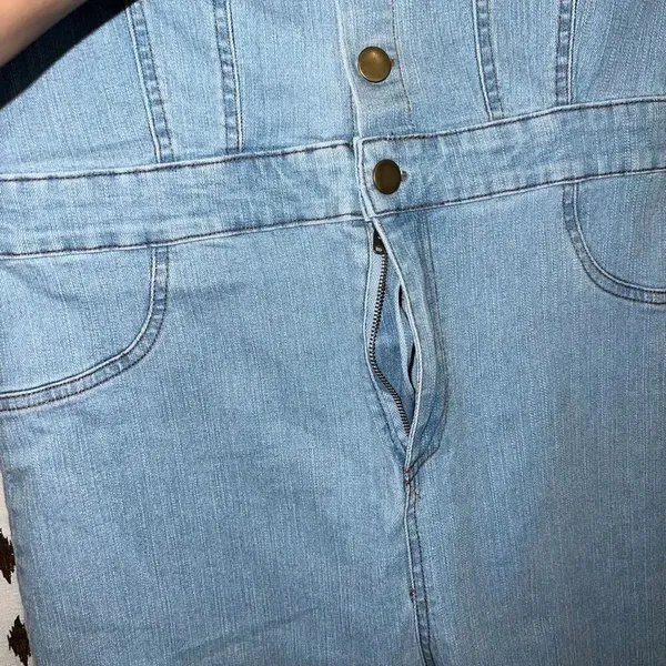 Blashe Denim jumpsuit romper broken zipper tube top skinny jeans size L - Image 5