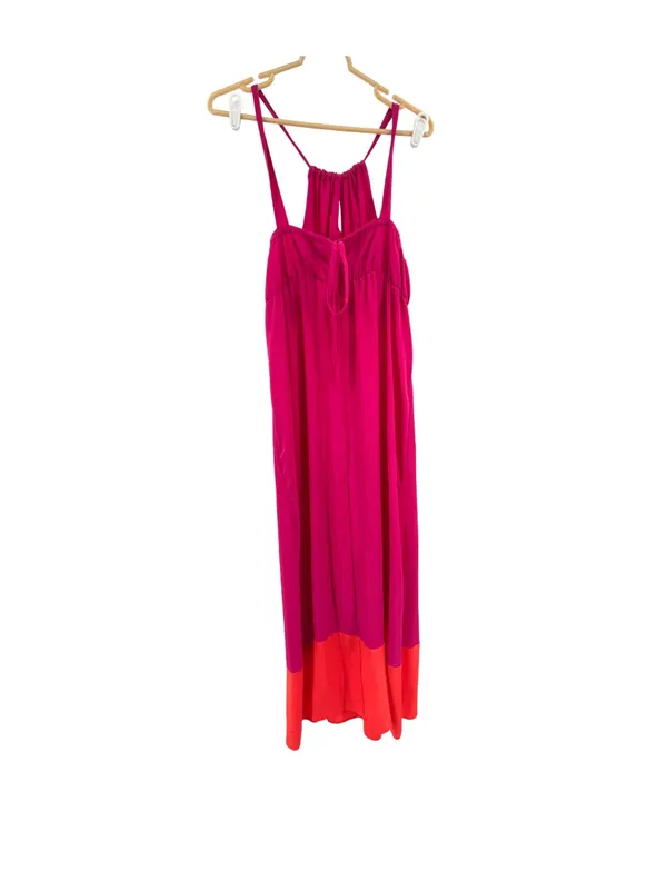 Old Navy Hot Pink Orange Maxi Dress Colorblock L halter style beach vacation - Image 2