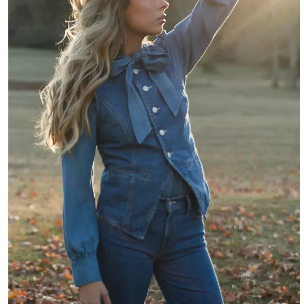 Mother Medium NEW The Vested Interest Scoot This Way‎ High Neck Denim Office - Image 3
