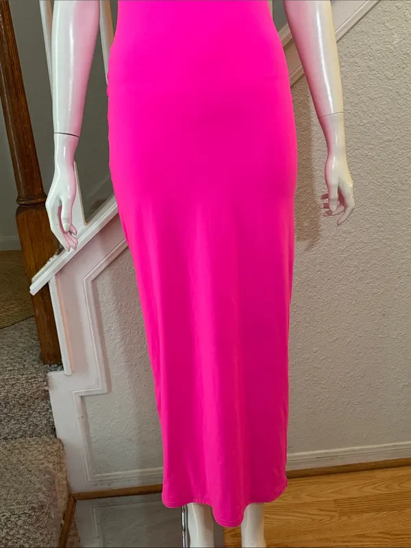 SKIMS Fits Everybody Tube Dress in a striking neon pink colorway size medium - Image 4