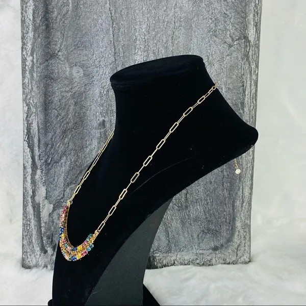 Anna & Ava Multicolor Crystal Fashion Curved Bar‎ Necklace Gold NWT - Image 5