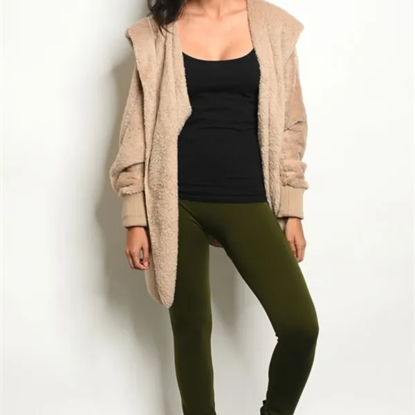 F&F Fleece Warmer Weather High-Waist Olive Green Full Length Leggings - Image 6