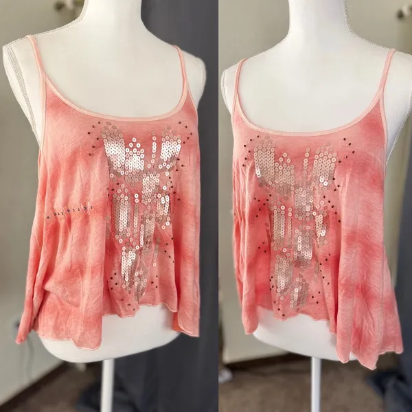 Decree Pink Tie Dye Sequin‎ Tank Top Low Back Cami Med y2k - Image 6