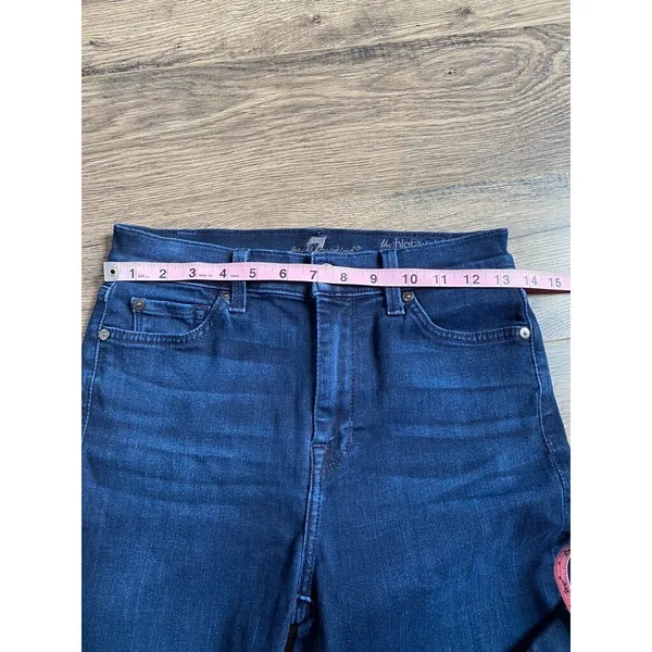 EUC Womens 7 for all mankind the high waist‎ ankle skinny jeans raw hem size 28 - Image 7