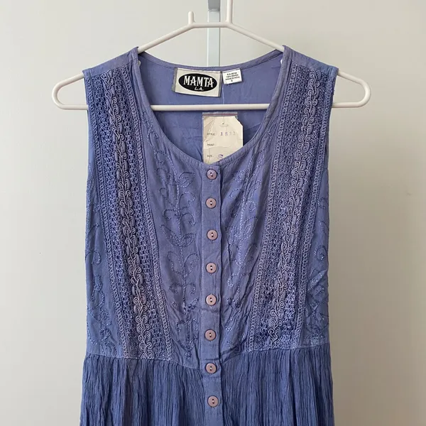 Mamta Boho Beachy Lagenlook Embroidered Button Midi Dress S Purple - Image 2