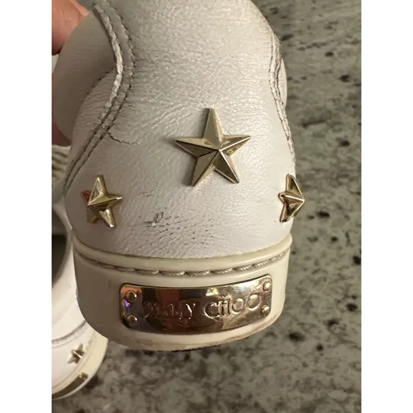 Jimmy Choo White Leather Low Top Gold Star Sneakers Shoes 35.5 5.5 - Image 8