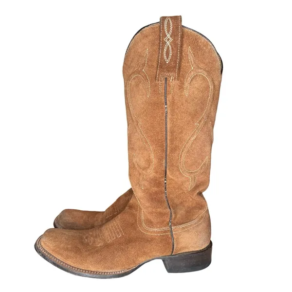 Stetson Tan Brown Suede Leather Boots 7 Western Classic Snip Toe Handmade Mexico - Image 2