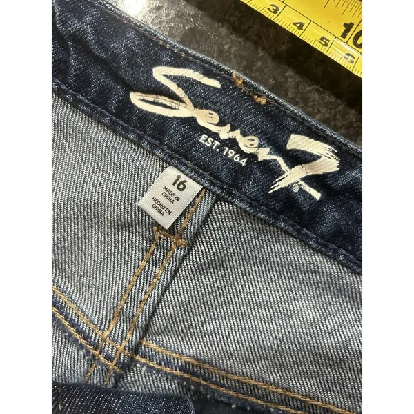 7 For All Mankind Seven 7 Denim Jeans Women's Size 16 Slim Straight Stretch High-Rise Dark Wash - Image 3