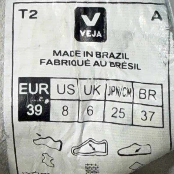 Veja V-10 White Metallic‎ Gold Leather Low Top Women's Sneakers Shoe Size 39/8 - Image 7