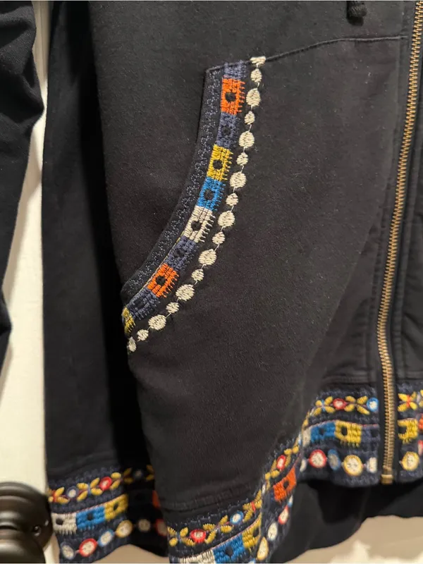 JWLA Johnny Was Zip Hoodie Jacket Embroidered Floral Boho Black Size 1X - Image 3