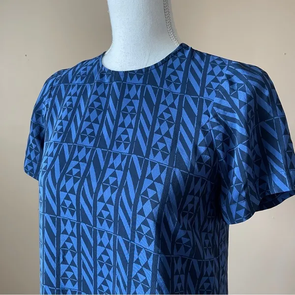 MADEWELL | Blue Printed 100% Silk Blouse Sz XS - Image 3